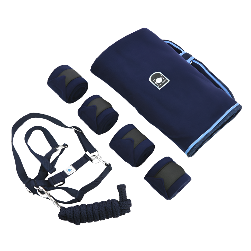 Riding World - Set complet licol, bandes de polo et couverture marine | - Ohlala
