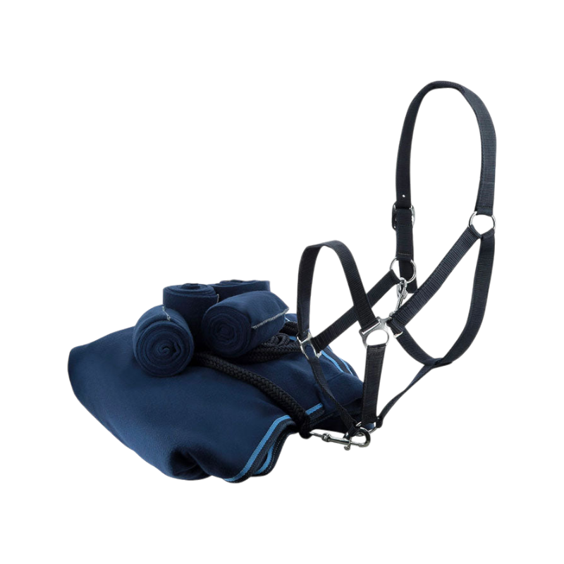 Riding World - Set complet licol, bandes de polo et couverture marine | - Ohlala