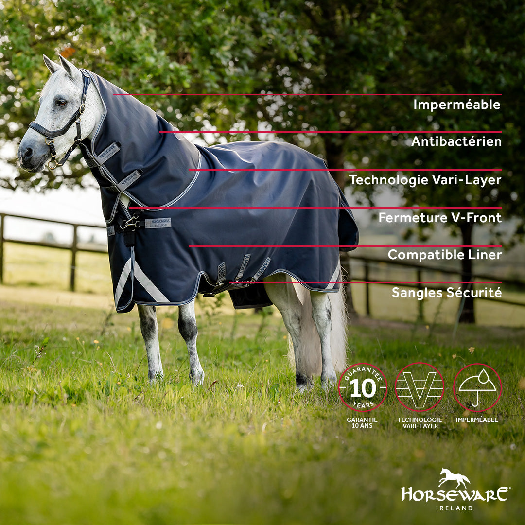 Horseware - Couverture d'extérieur Rambo Supreme Turnout Plus marine/ thunderstorm grey/ silver 50g | - Ohlala