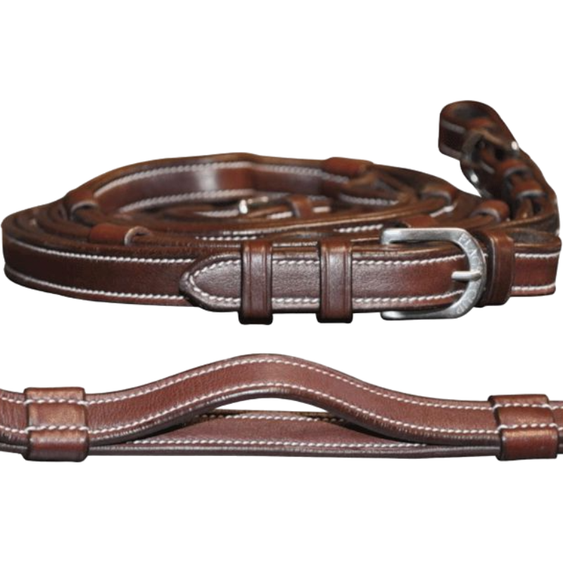 Rênes Romaines En Cuir Tressé Marron - Ornements Argentés - Fabriquées Aux USA - Occasion