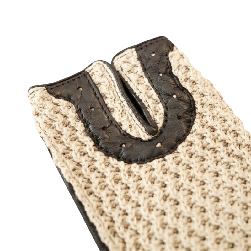 TdeT - Gants d’équitation crochet et cuir marron foncé