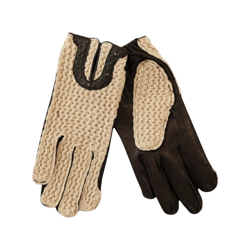TdeT - Gants d’équitation crochet et cuir marron foncé