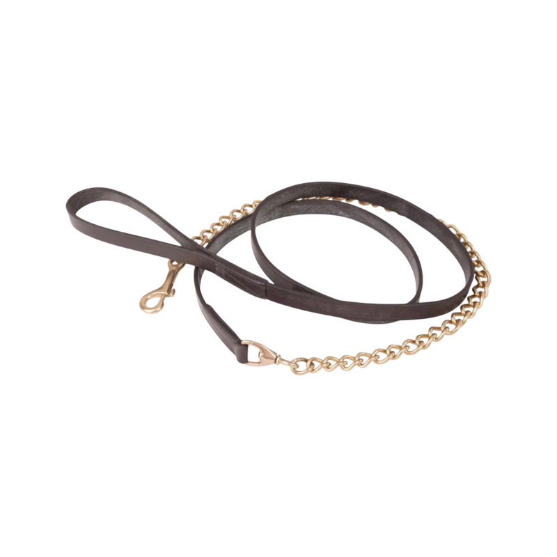 TdeT - Set licol cuir et longe de présentation simple chaînette havane foncé