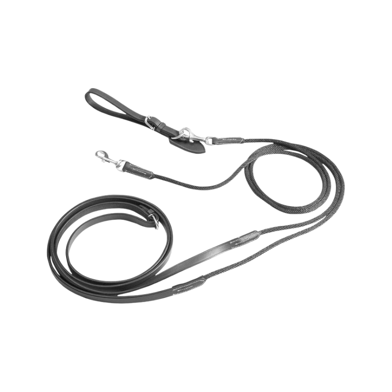 Eric Thomas - Rênes allemandes cuir et corde Noir | - Ohlala