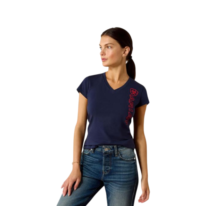 T-shirt femme Vertical Logo navyt & red
