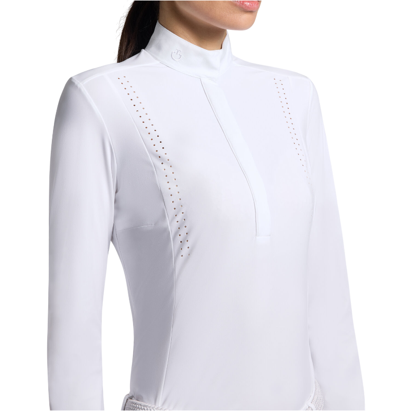 Cavalleria Toscana - Polo de concours manches longues femme Perforated Jersey blanc