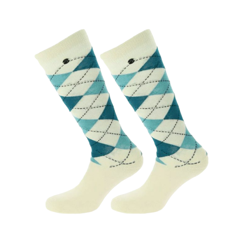 Equithème - Chaussette Argyle écru/bleu (x1) | - Ohlala
