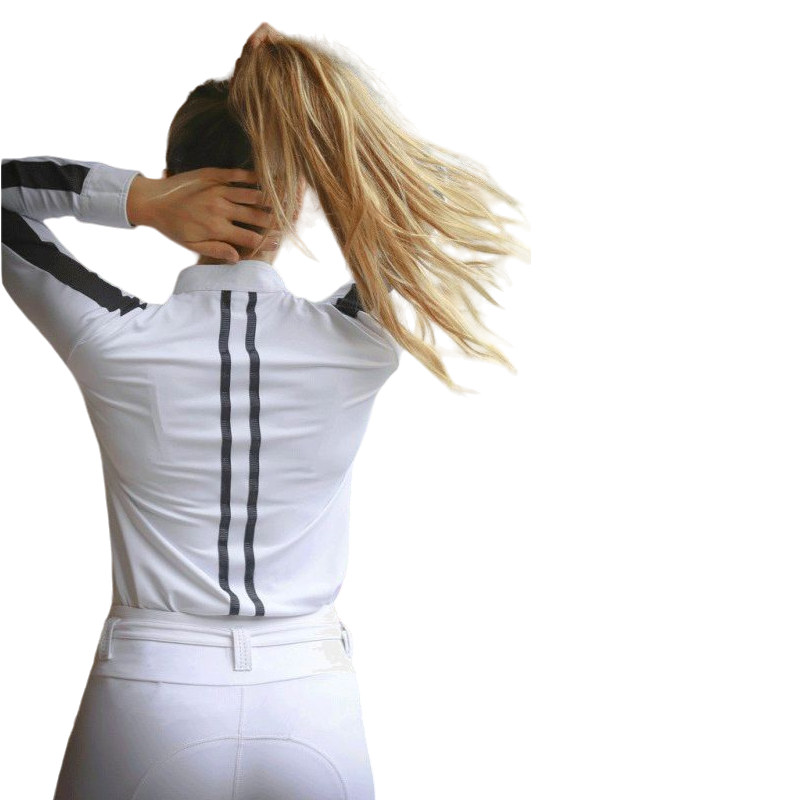 Pénélope - Chemise manches longues de concours Showshirt blanc/ noir | - Ohlala