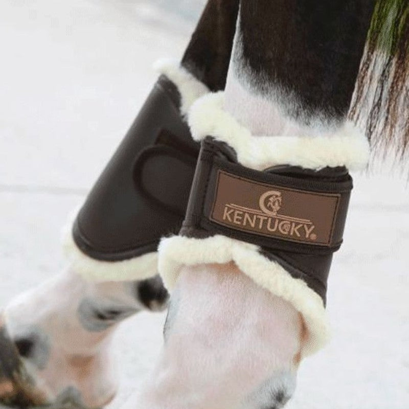 Kentucky Horsewear - Protège-boulets turnout cuir marron | - Ohlala