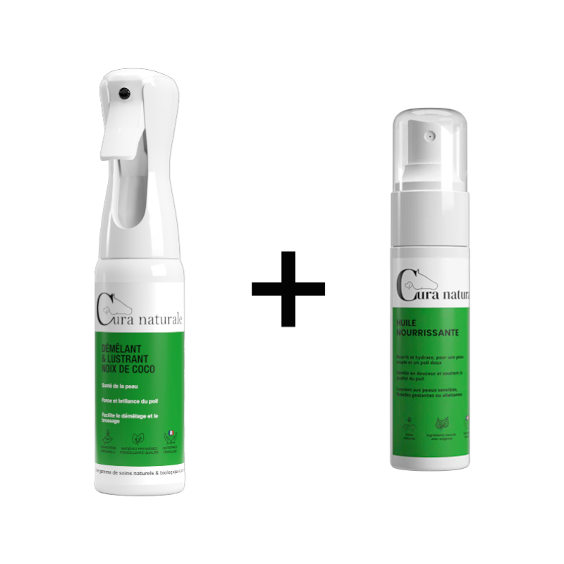 Cura Naturale - Pack Démêlant et lustrant pour chevaux noix de coco + Huile nourrissante