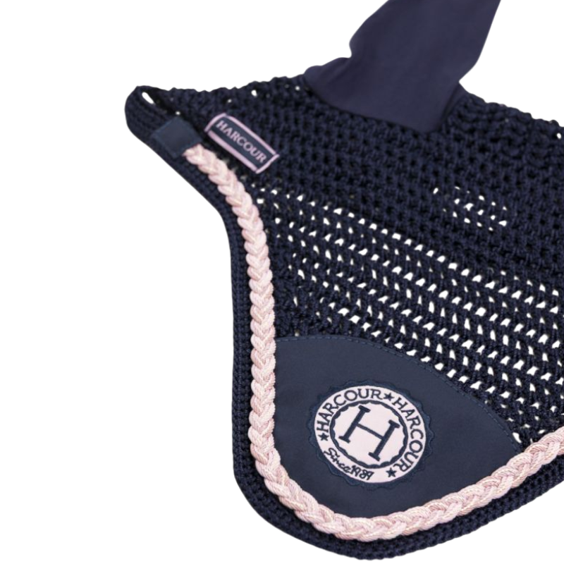 Harcour - Bonnet pour chevaux Suzette marine/ rose