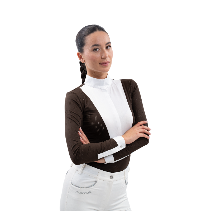 Harcour - Polo de concours manches longues femme Stella cacao