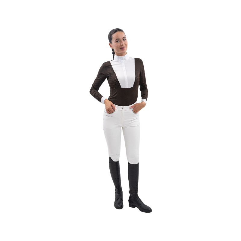 Harcour - Polo de concours manches longues femme Stella cacao