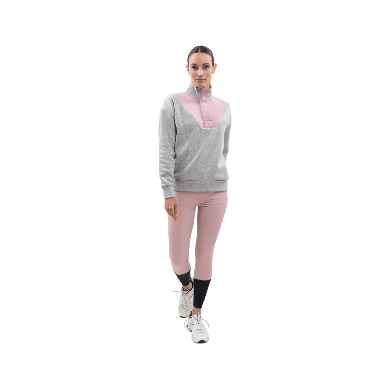 Harcour - Sweat col montant femme Ambre gris chiné/ pivoine