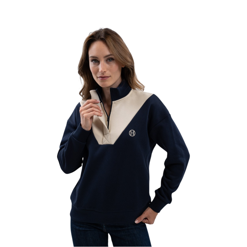 Harcour - Sweat col montant femme Ambre marine/ dune