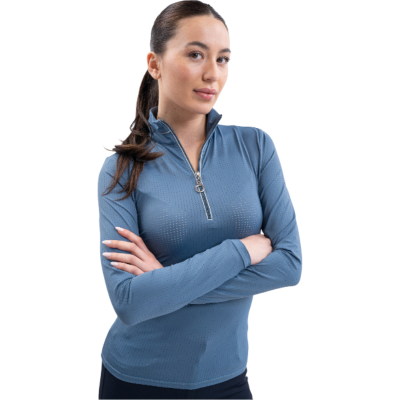 Harcour - Polo technique manches longues femme Breezi steel blue