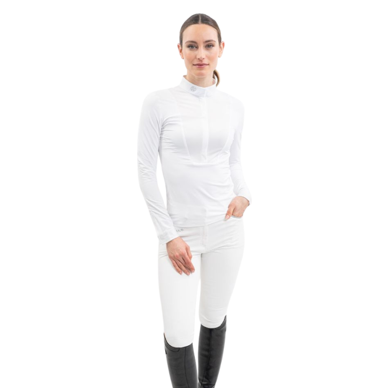 Harcour - Polo de concours manches longues femme Stella blanc