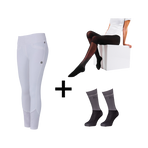 Kingsland - Pack Legging d'équitation femme KLKatja W E-Tec K-Grip blanc + Collant thermique femme Smart Layer noir + Chaussettes d'équitation KLVidalia Show pack (x3) offerts | - Ohlala
