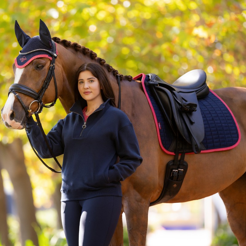 Lemieux - Tapis de dressage Square suédine marine/ cranberry