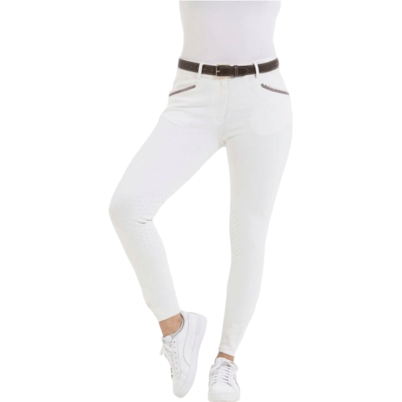 Equithème - Pantalon d'équitation femme Kim coton organique blanc