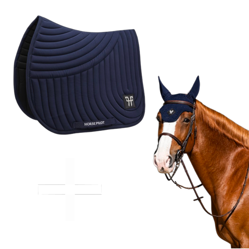 Horse Pilot - Pack tapis de selle Ergonomic et bonnet pour chevaux marine