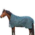 Horseware - Buitendeken Rhino Wug hoge hals marine/ groen geruit 100g | - Ohlala