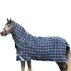 Horseware - Buitendeken Rhino plus Vari Layer met nekafdekker marine geruit/teal 250g | - Ohlala