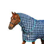 Horseware - Buitendeken Rhino plus Vari Layer met nekafdekker marine geruit/indigo 450g | - Ohlala