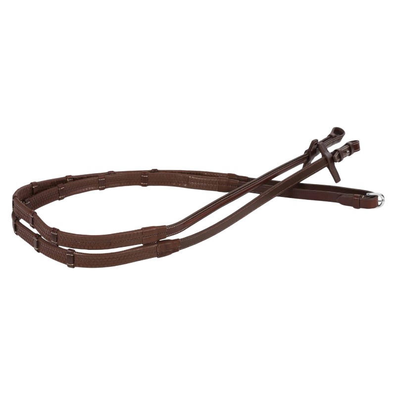 Antarès Sellier - Rênes caoutchouc 5/8 16 mm avec arrêtoires Signature Sport havane