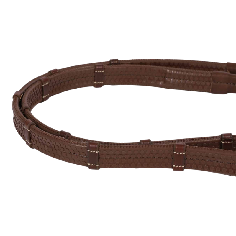 Antarès Sellier - Rênes caoutchouc 5/8 16 mm avec arrêtoires Signature Sport havane