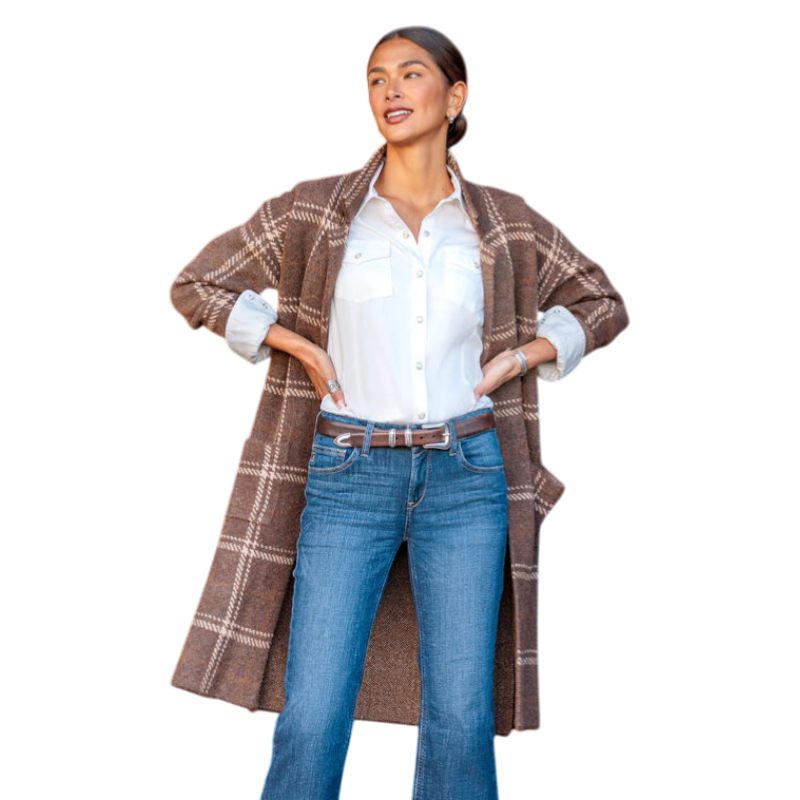 Ariat - Lange dames cardigan Ballston sorrel horse plaid | - Ohlala