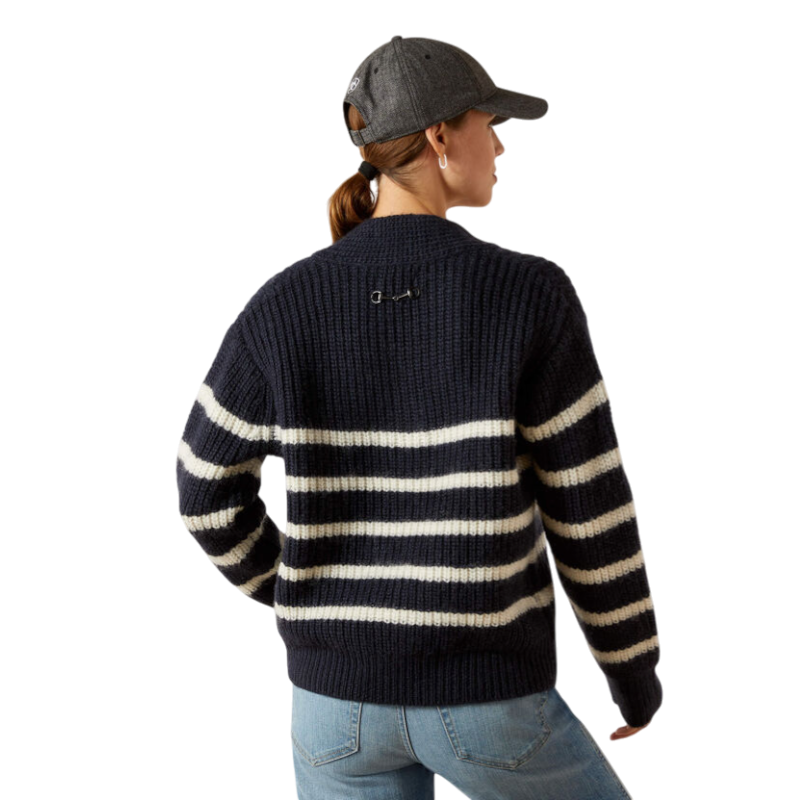 Ariat - Pull col V femme Arley navy cream stripe | - Ohlala