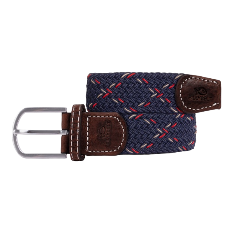 Billybelt - Ceinture tressée Oxford marine/ rouge/ beige