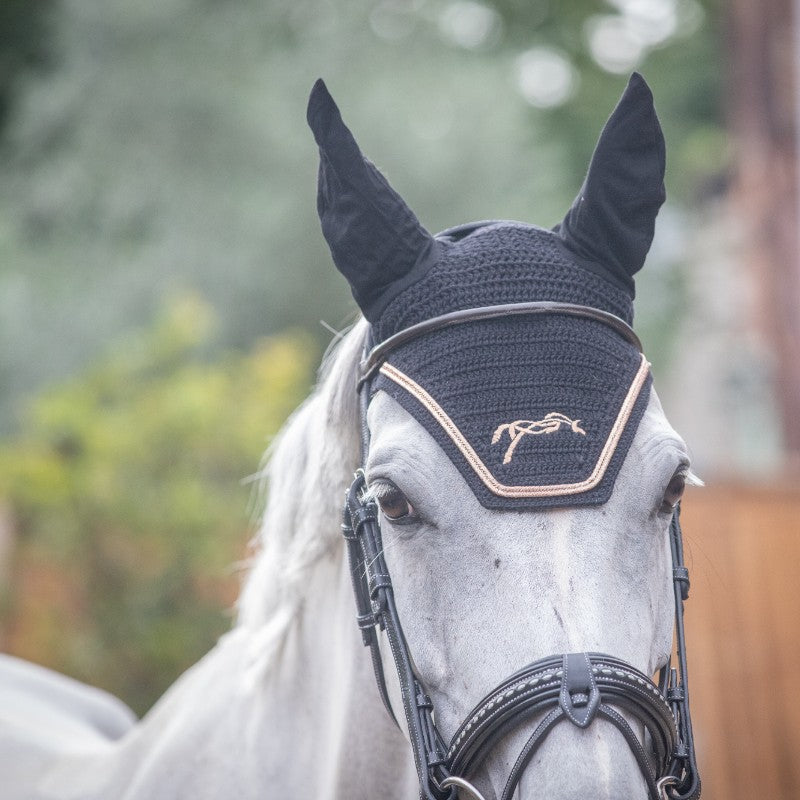 Pénélope - Bonnet point sellier fly coton noir/ rose gold