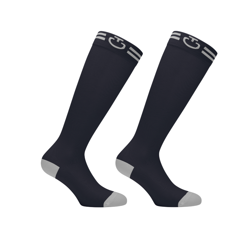 Cavalleria Toscana - Chaussettes d'équitation unisexe Jacquard Logo marine | - Ohlala