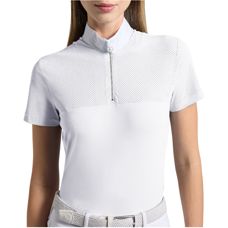 Cavalleria Toscana - Polo de concours manches courtes femme Perforated Jersey Inserts blanc