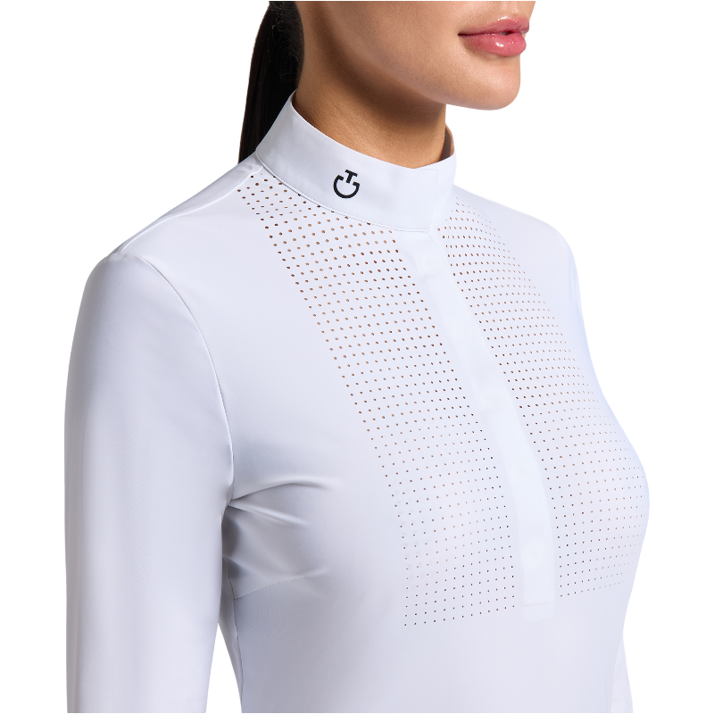 Cavalleria Toscana - Polo de concours manches longues femme Heat Sealed Perforated blanc