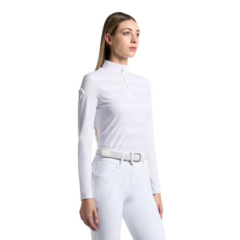 Cavalleria Toscana - Polo manches longues technique femme Perforated Jersey blanc