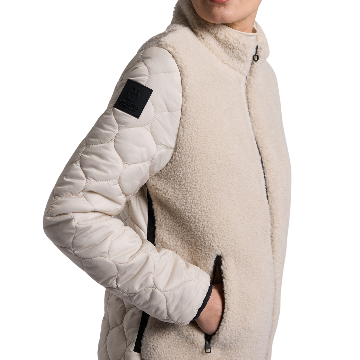 Cavalleria Toscana - Veste manches longues femme Teddy Fleece vanille