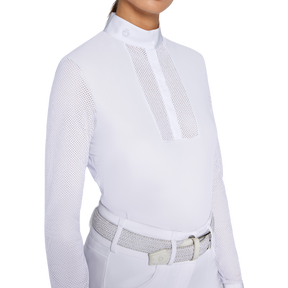 Cavalleria Toscana - Polo de concours manches longues femme CT Perforated Competition blanc | - Ohlala