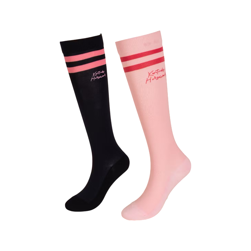 Kentucky Horsewear - Chaussettes d'équitation Stripes marine/ rose clair x2 | - Ohlala