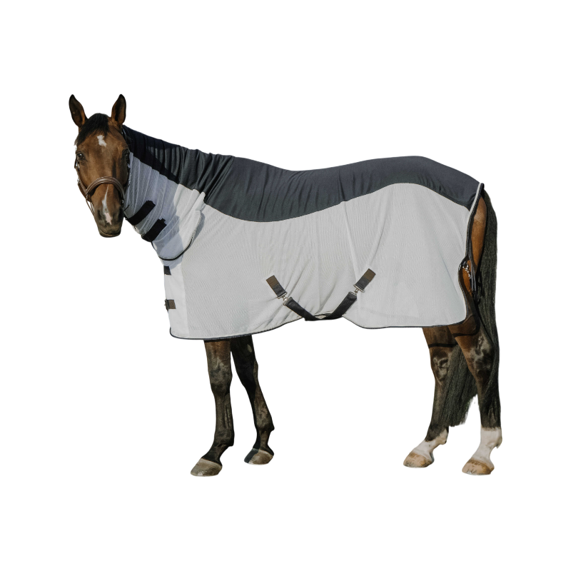Equithème - Couverture anti-mouches Flycool Combo marine/ blanc | - Ohlala