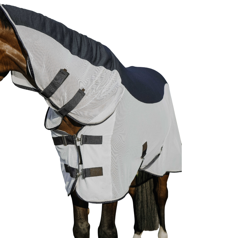 Equithème - Couverture anti-mouches Flycool Combo marine/ blanc | - Ohlala