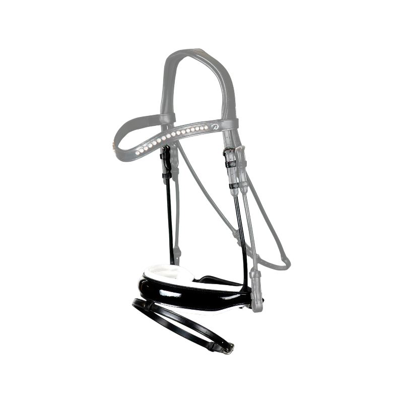 Dyon - Muserolle combinée large Pull-back vernie rembourrage blanc New English Collection noir