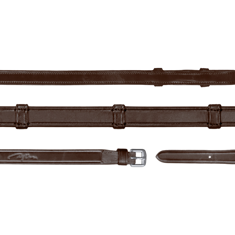 Dyon - Rênes doubles en cuir 5/8 7 arrêtoirs en cuir New English Collection marron