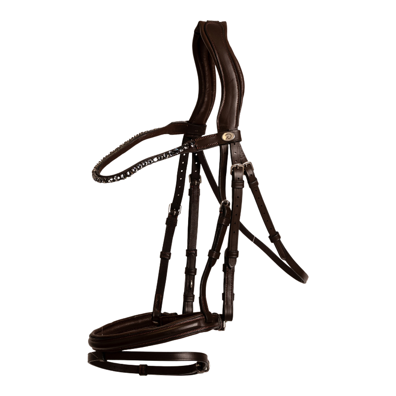 Dyon - Bridon muserolle combinée Medium avec frontal à cristaux marron