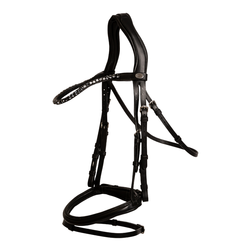 Dyon - Bridon muserolle combinée Medium avec frontal à cristaux noir