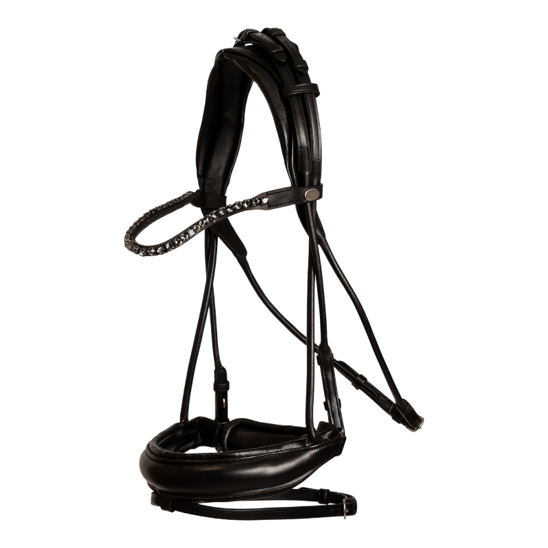 Dyon - Bridon muserolle large Round avec frontal à cristaux noir
