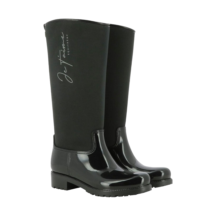 Equithème - Bottes de pluie "Je t'aime" noir | - Ohlala