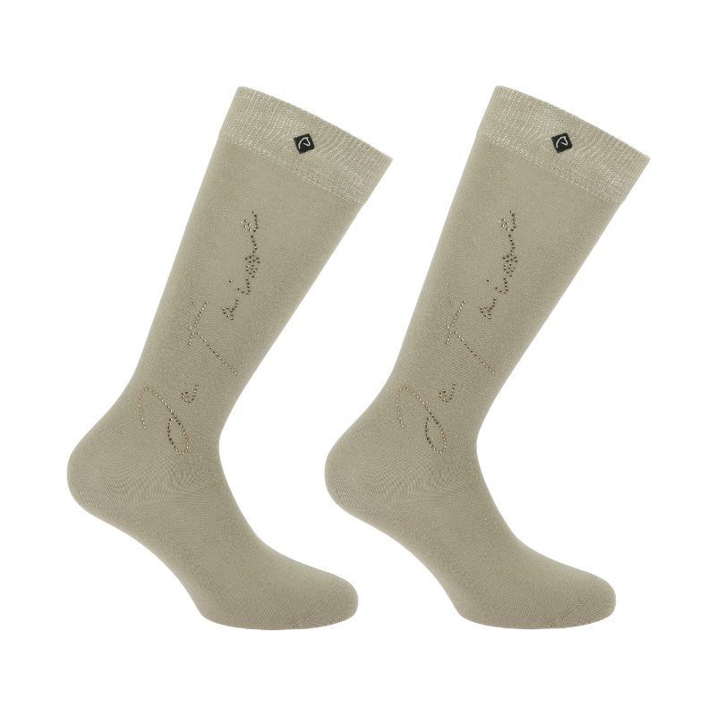 Equithème - Chaussettes d'équitation Cassis Je t'aime beige (x1)